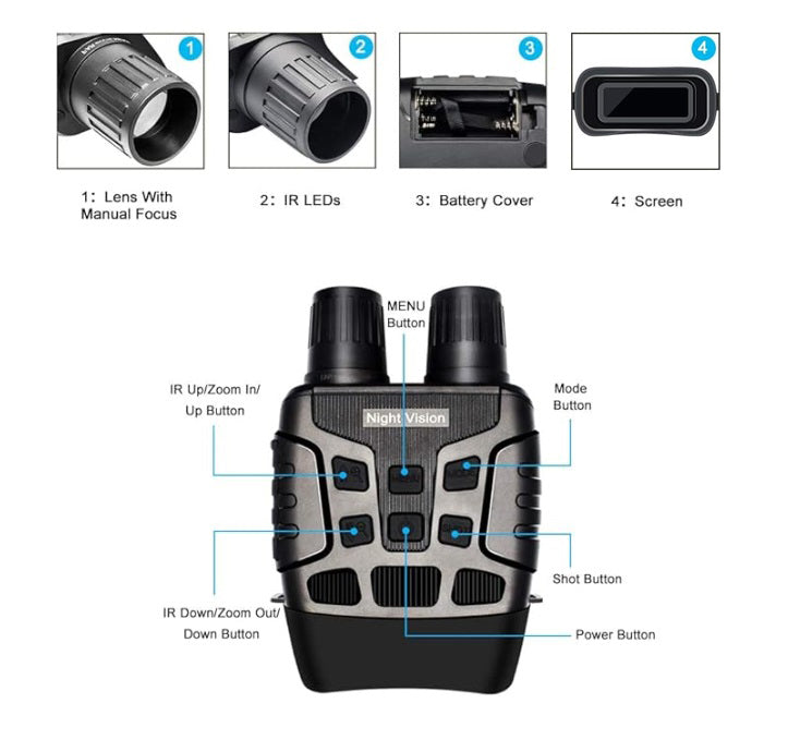 BINOCULARES DE VISIÓN NOCTURNA 2.31" TFT LCD INFRARROJOS