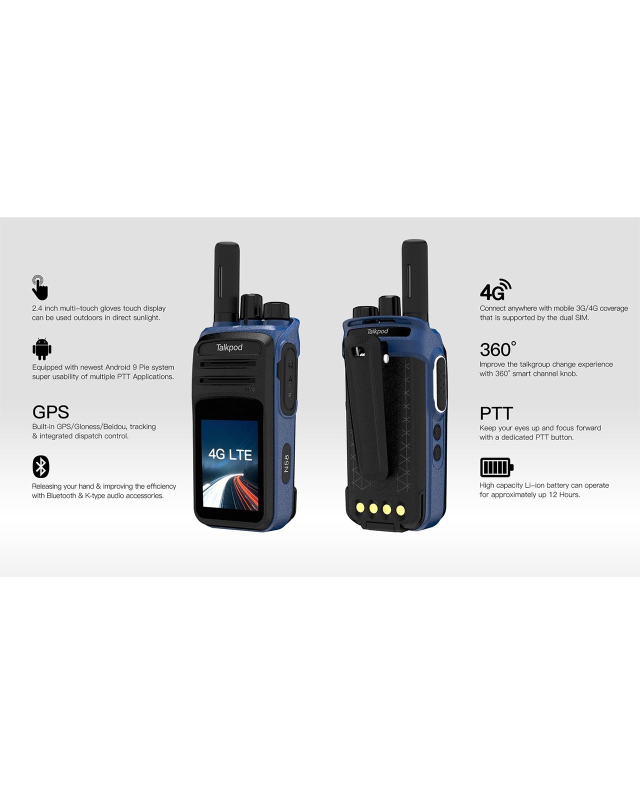 TALKPOD N58. WALKIE-TALKIE RADIO BI-DIRECCIONAL CON PANTALLA